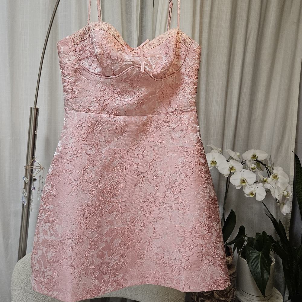 Angel Biba Kyrah Floral Lace-Up Back Mini Dress Pink (Australia) - Size M - Picture 6 of 16